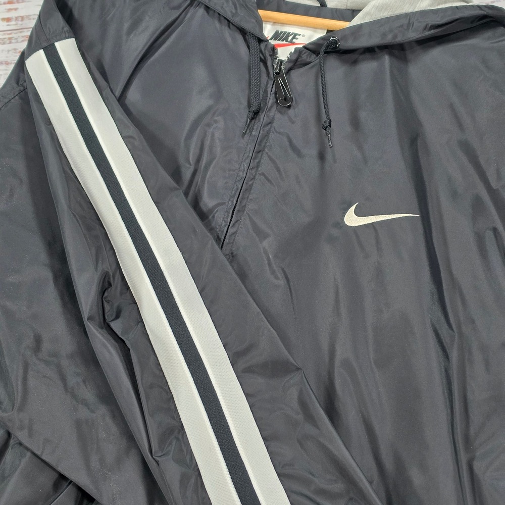 Nike Windbreaker Jacket Mens XXL Black Excellent Full Zip Hooded Side Stripe